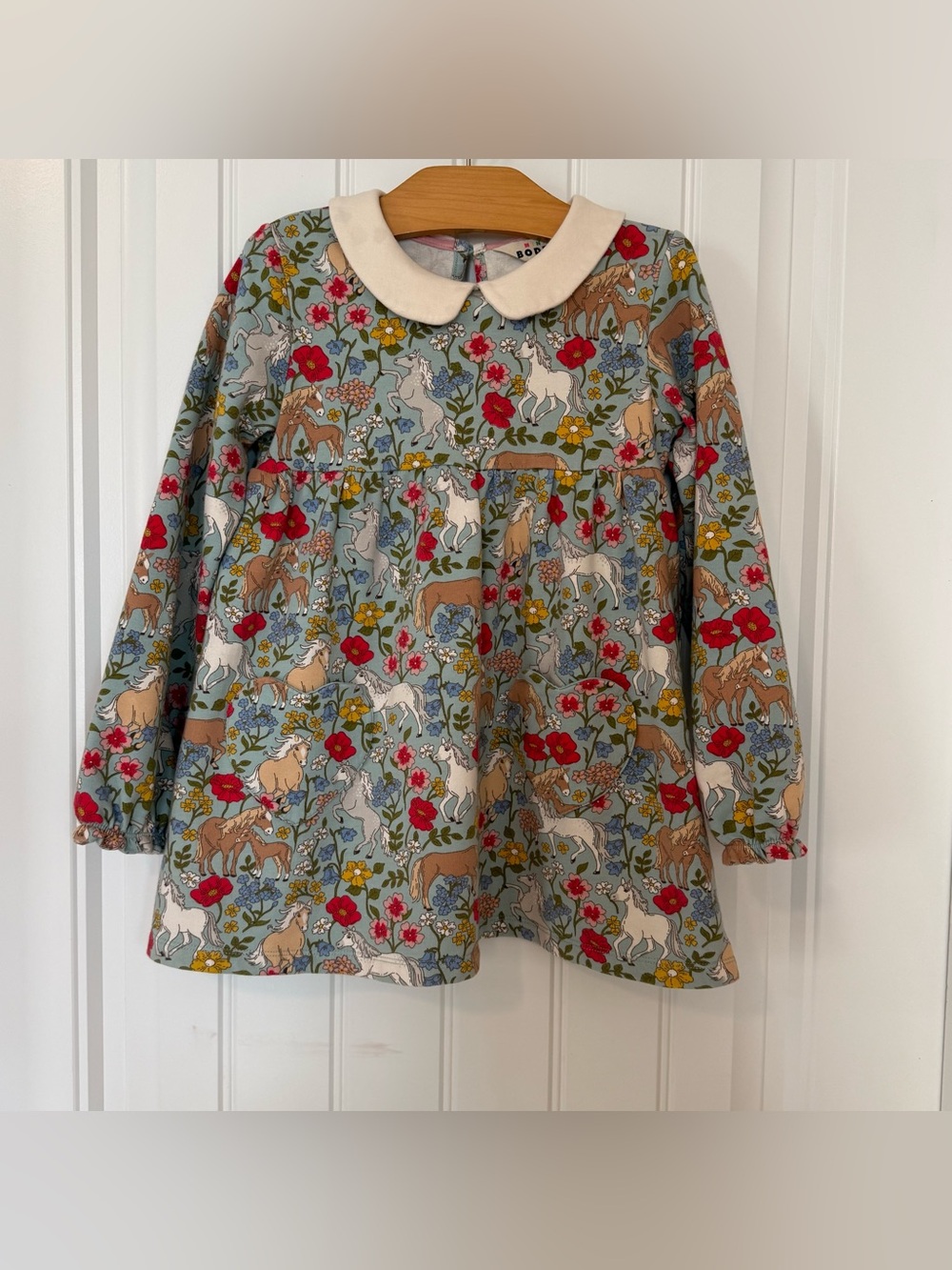 Mini Boden Girls Floral Horse Print Top/Tunic Size 7-8Y